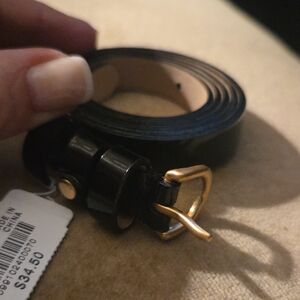 J. Crew Black Patent Leather Belt with Gold Buckle S